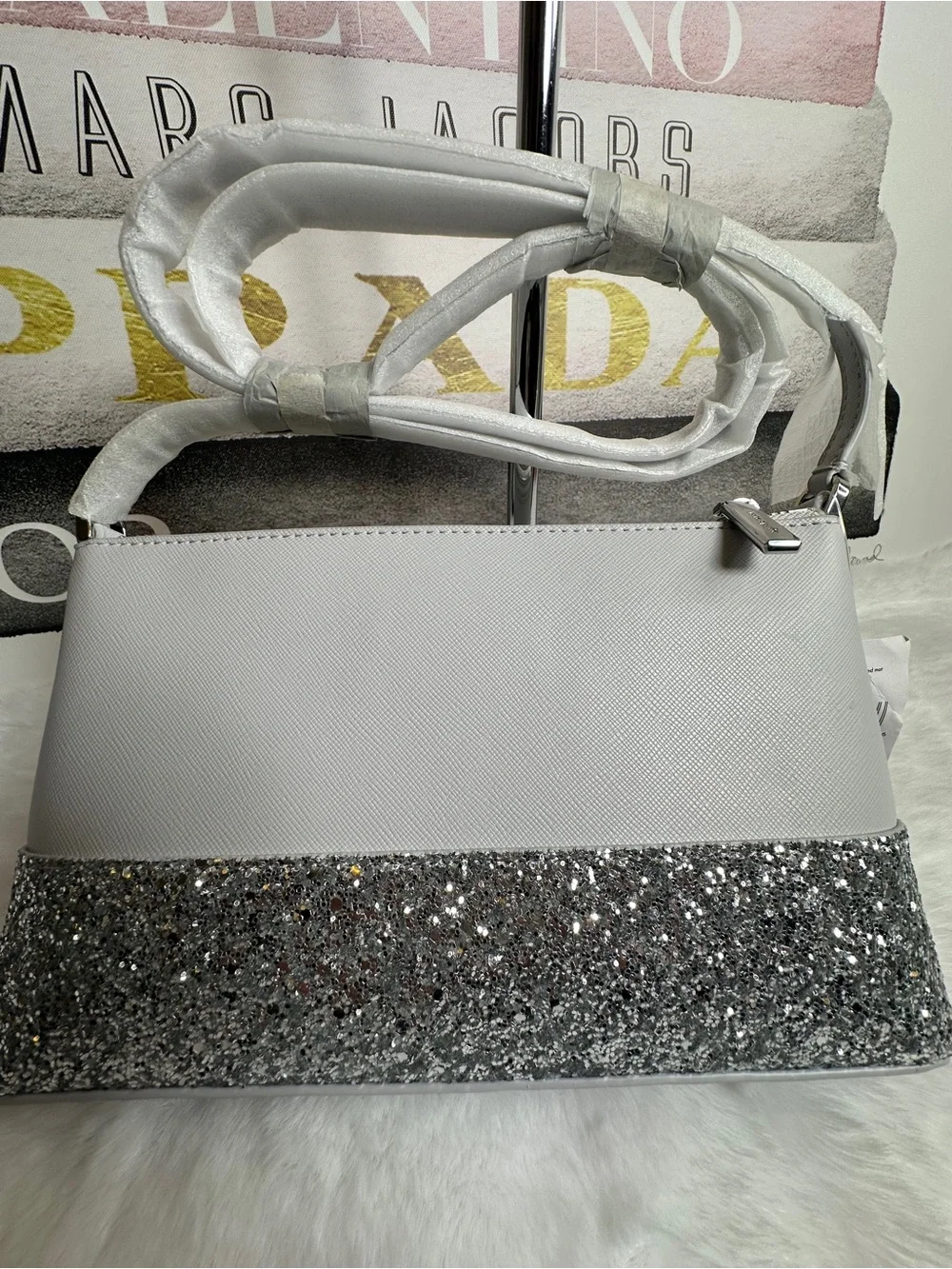 kate spade Silver and Light Gray Glitter Crossbody Bag